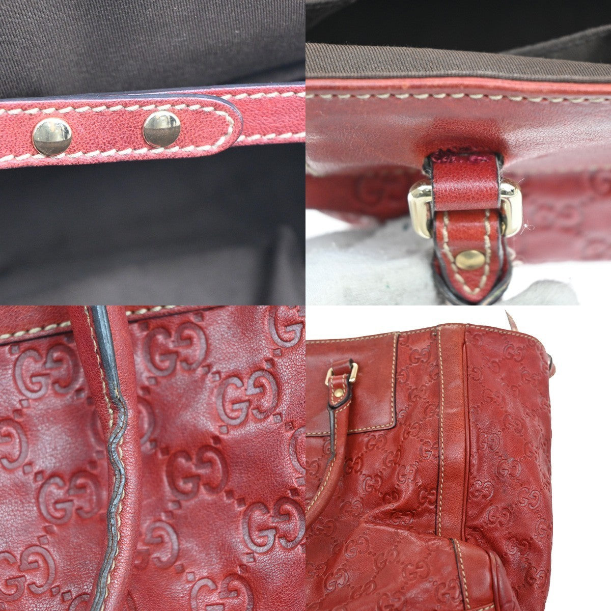 GUCCI Guccisima Hand Bag Leather Flower Motif Red GHW Italy 33MA090