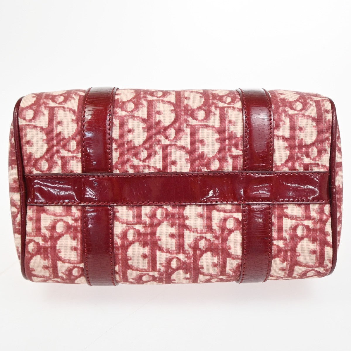 CHRISTIAN DIOR Logo Trotter Pattern Hand Bag PVC Patent Leather Red GHW 51YH875