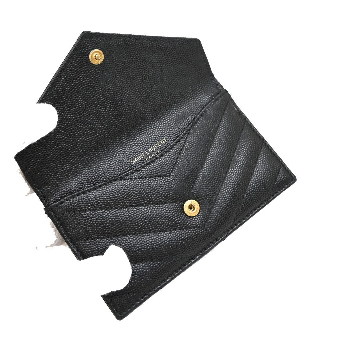 SAINT LAURENT YSL Logo Compact Bifold Wallet Leather Black GHW Italy 87EE549