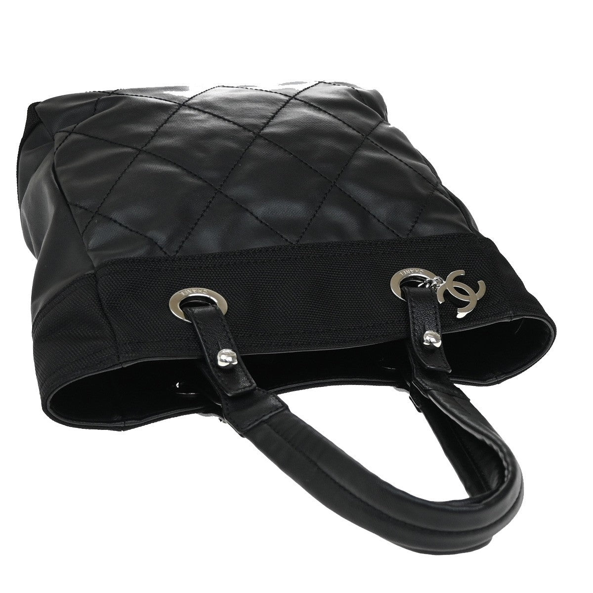 CHANEL CC Paris Biarritz PM Shoulder Bag Coating Canvas Leather BK SHW 674RL562