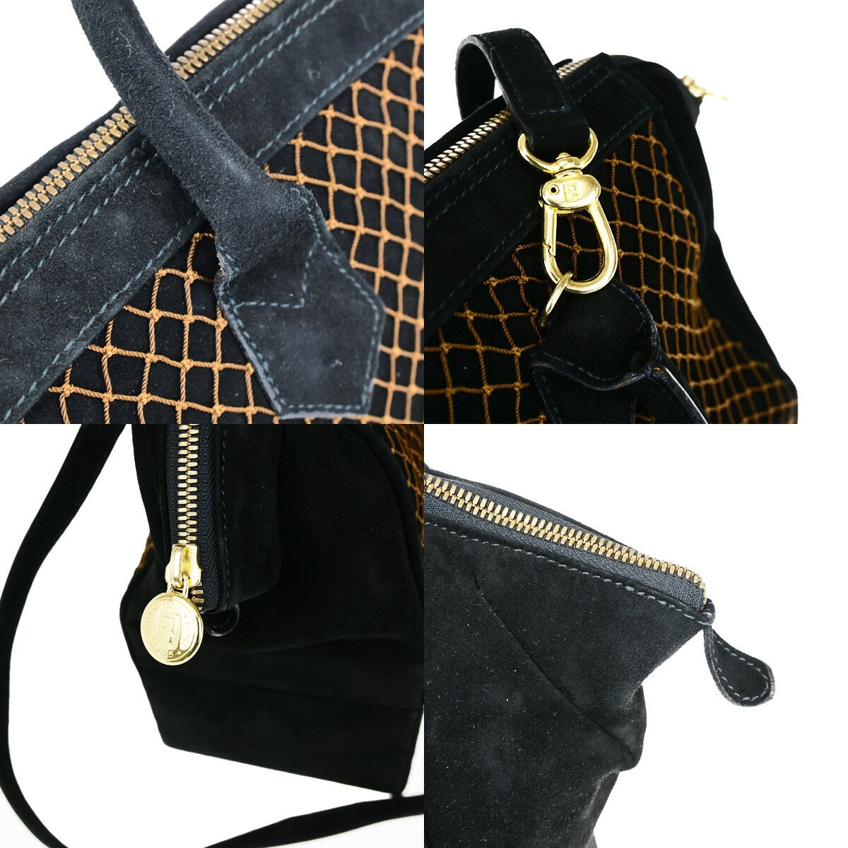 FENDI Logo 2Way Vanity Shoulder Hand Bag Suede Leather Black GHW Italy 10RK596