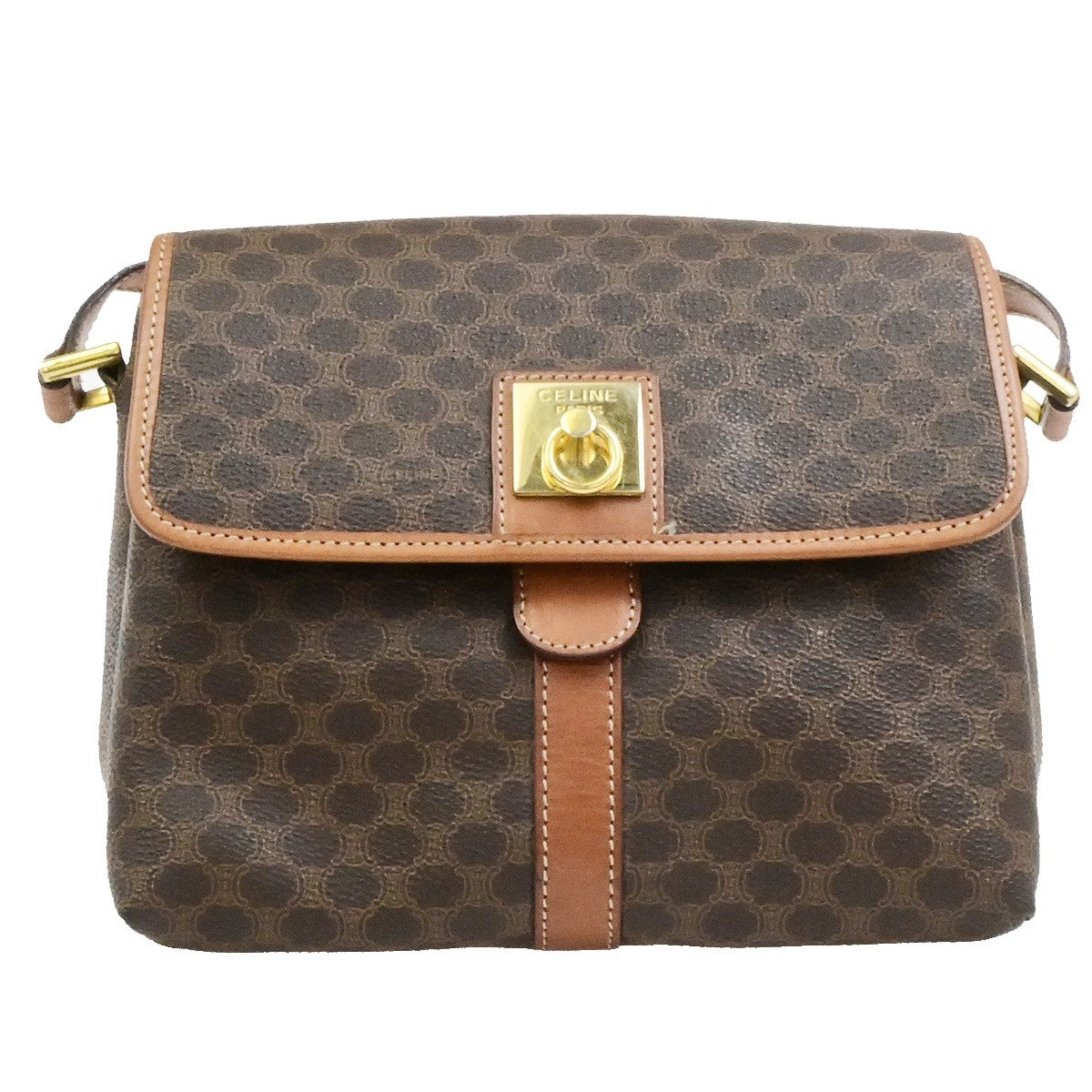 CELINE Logo Macadam Pattern Shoulder Bag PVC Leather Brown GHW Italy 64YH136
