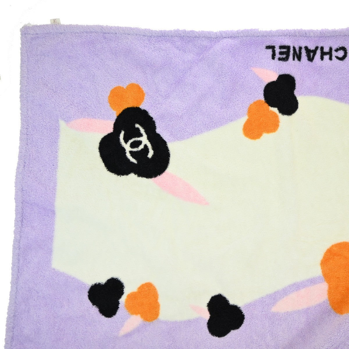 CHANEL CC Logo Camellia Large Beach Towel 100% Cotton Purple White 01KP556