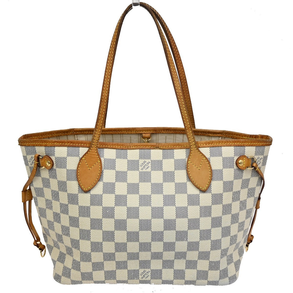 LOUIS VUITTON Neverfull PM Shoulder Tote Bag Damier Azur Leather N51110 74KB806