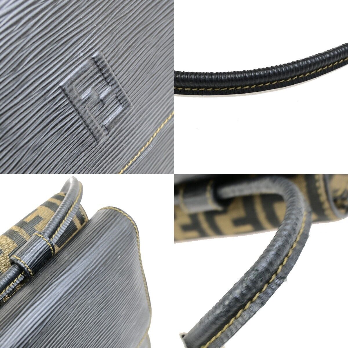 FENDI Logo Zucca Pattern Shoulder Bag Canvas Leather Brown Black GHW 76ED916