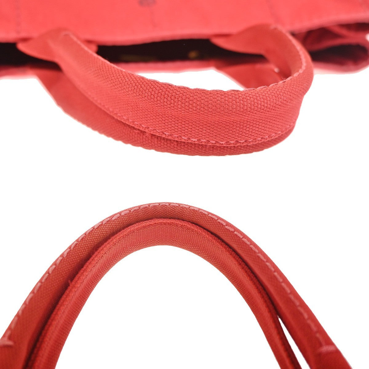 PRADA Logo CANAPA Shoulder Hand Tote Bag Canvas Leather Red GHW Italy 34AA200