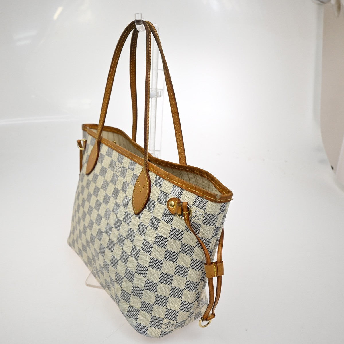LOUIS VUITTON Neverfull PM Shoulder Tote Bag Damier Azur Leather N51110 74KB806