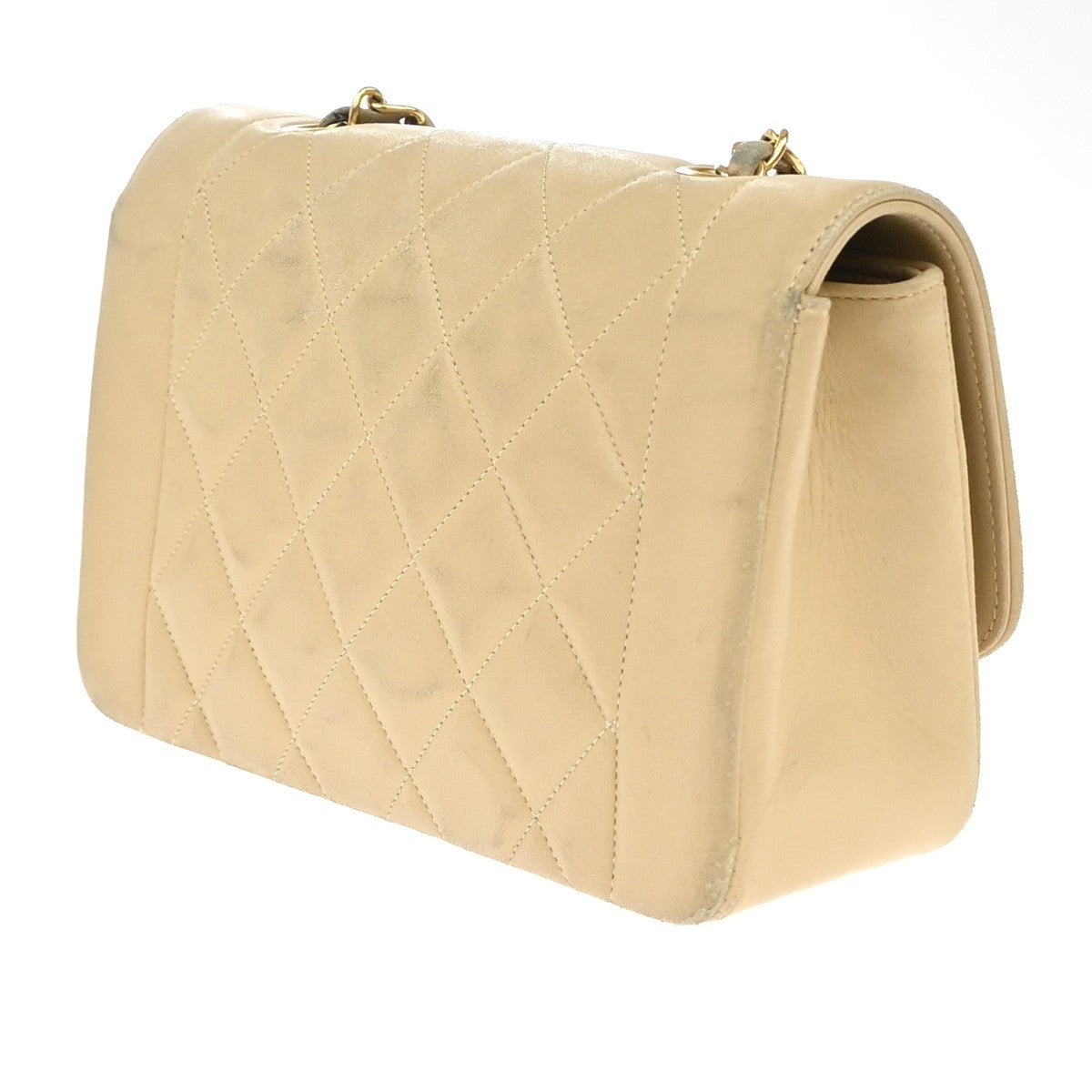 CHANEL CC Diana Matelasse 22 Chain Shoulder Bag Leather Beige Vintage 397RF995