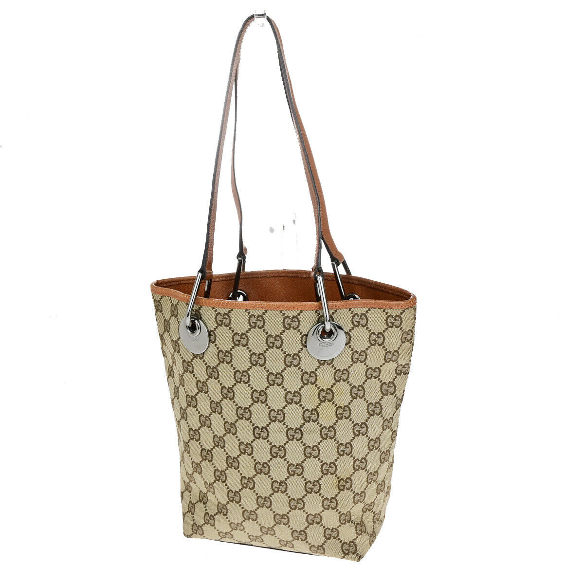 GUCCI Logo GG Pattern Shoulder Bag Canvas Leather Brown Orange SHW Italy 36YF524