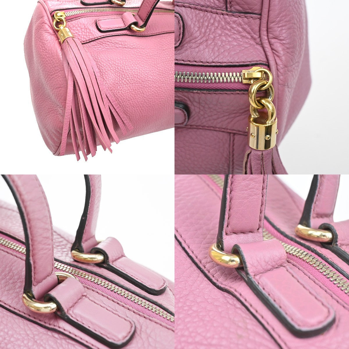 2.Live GUCCI GG Logo Soho Boston Hand Bag Tassel Leather Pink GHW Italy 72YJ128