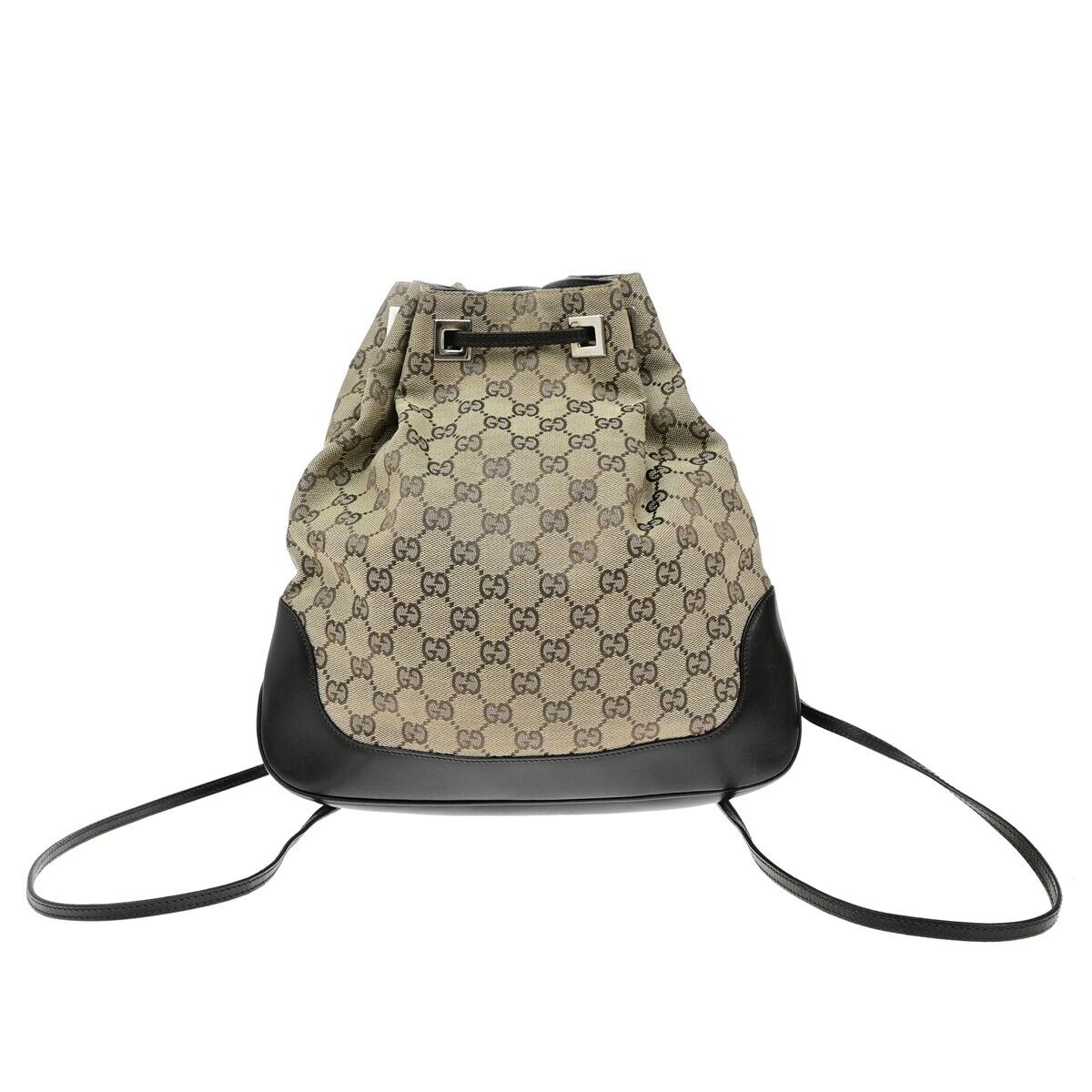 GUCCI Logo GG Pattern Drawstring Backpack Bag Canvas Leather Brown SHW 35EE038