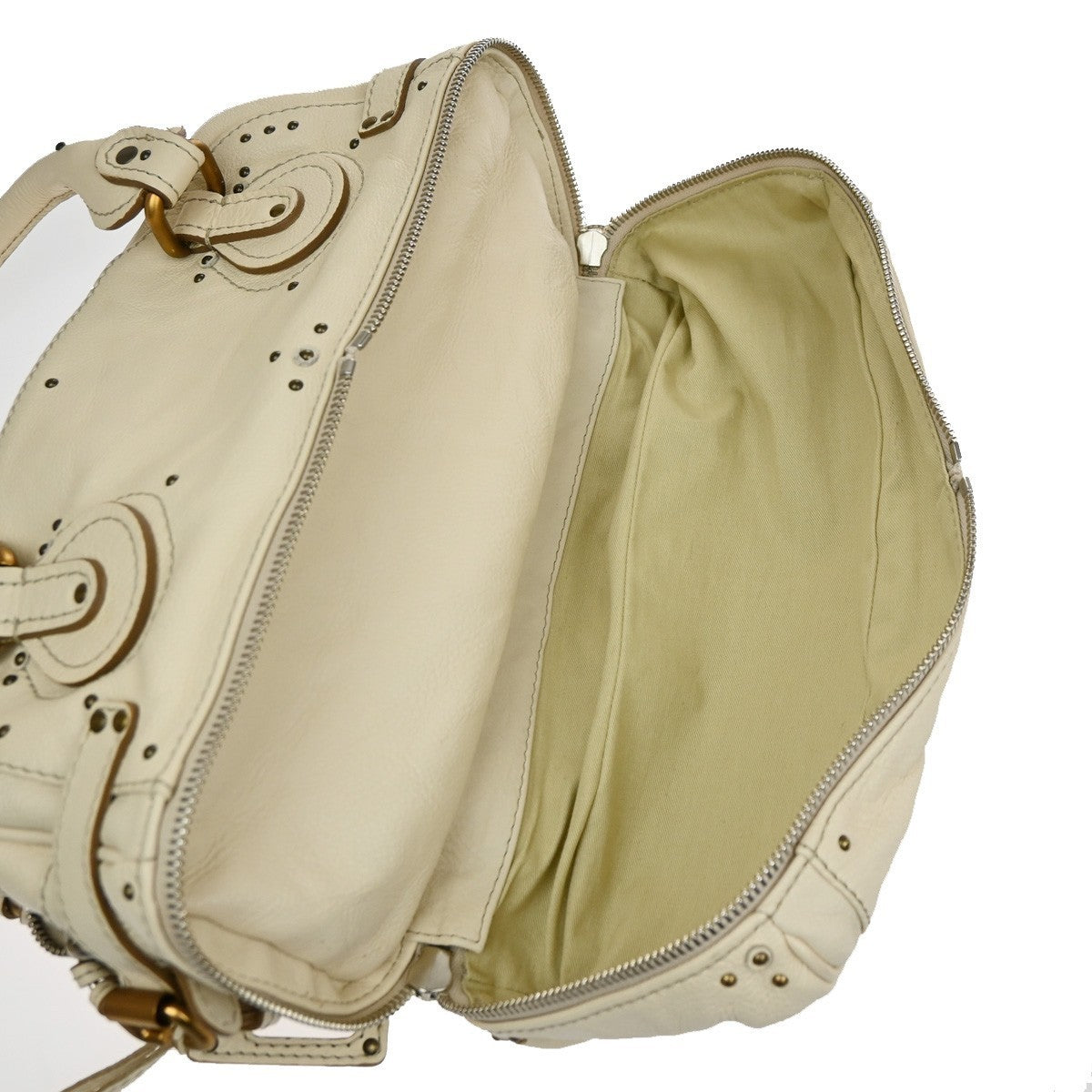 CHLOE Logo Paddington Shoulder Hand Bag Leather Padlock Ivory GHW Italy 25RQ005