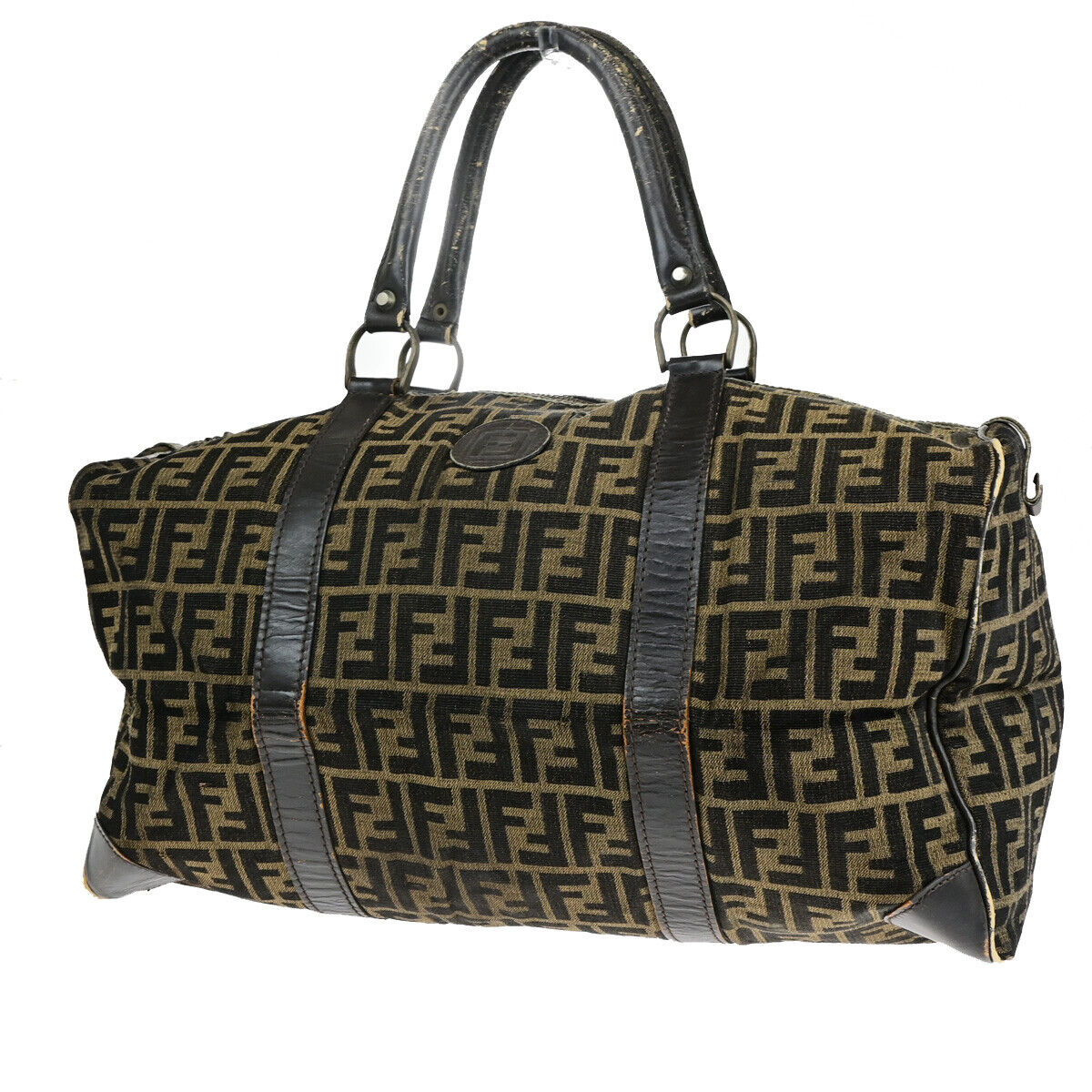 FENDI Logo Zucca Pattern Travel Hand Bag Canvas Leather Brown Italy 01SJ086