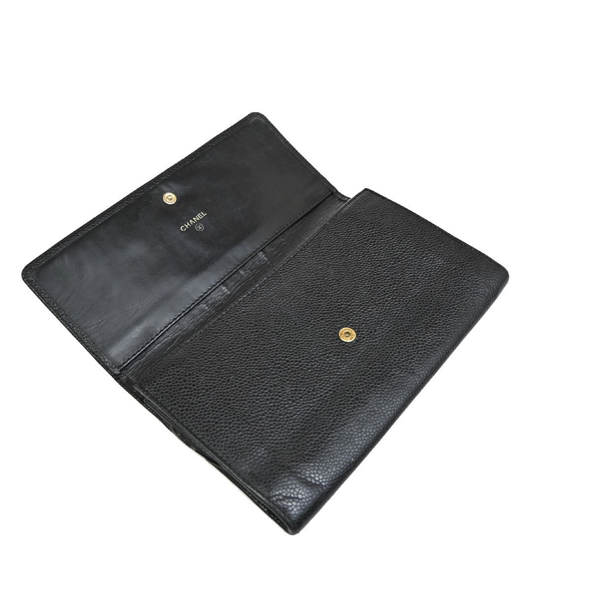 CHANEL CC Logo Bifold Long Wallet Grained Calfskin Leather Black 87RF251