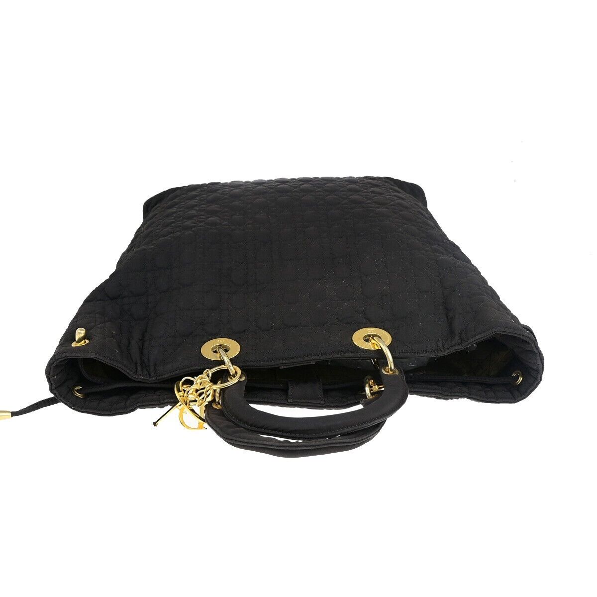 CHRISTIAN DIOR Logo Lady Cannage Hand Bag Canvas Leather Black GHW Italy 88EC943