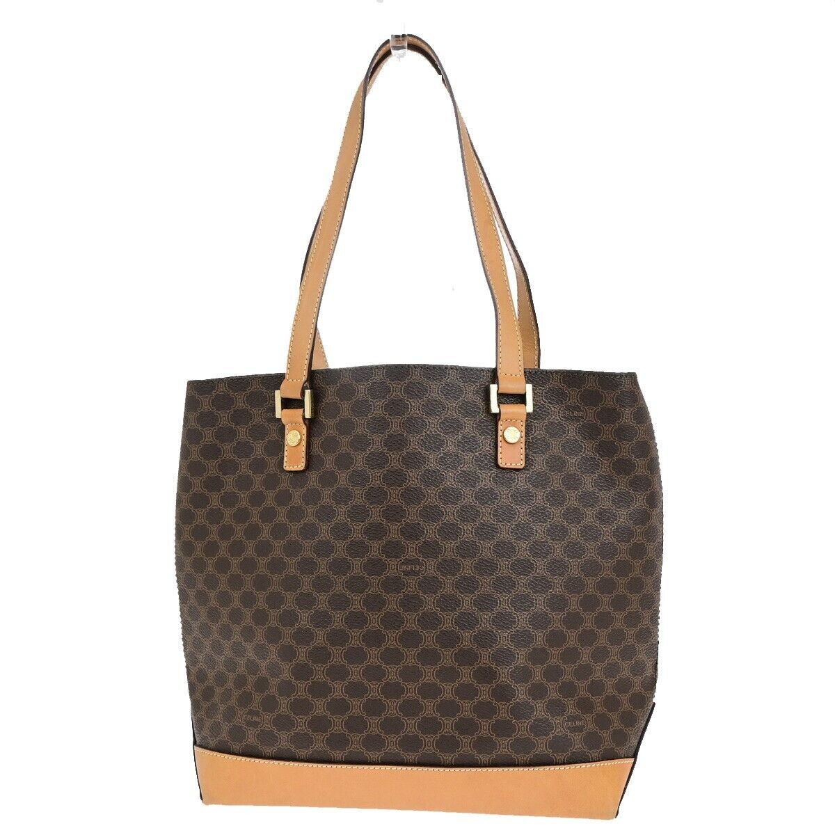 CELINE Logo Macadam Pattern Shoulder Tote Bag PVC Leather Brown GHW 34EC985