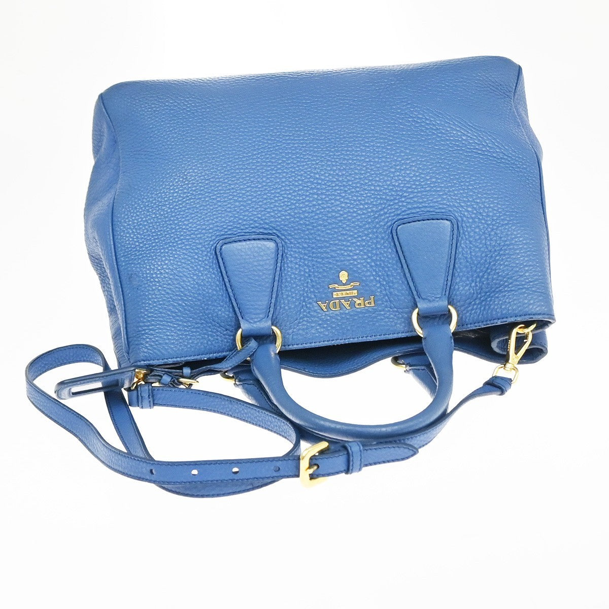 PRADA Logo 2Way Shoulder Hand Bag Vitello Daino Leather Blue GHW Italy 18YJ205