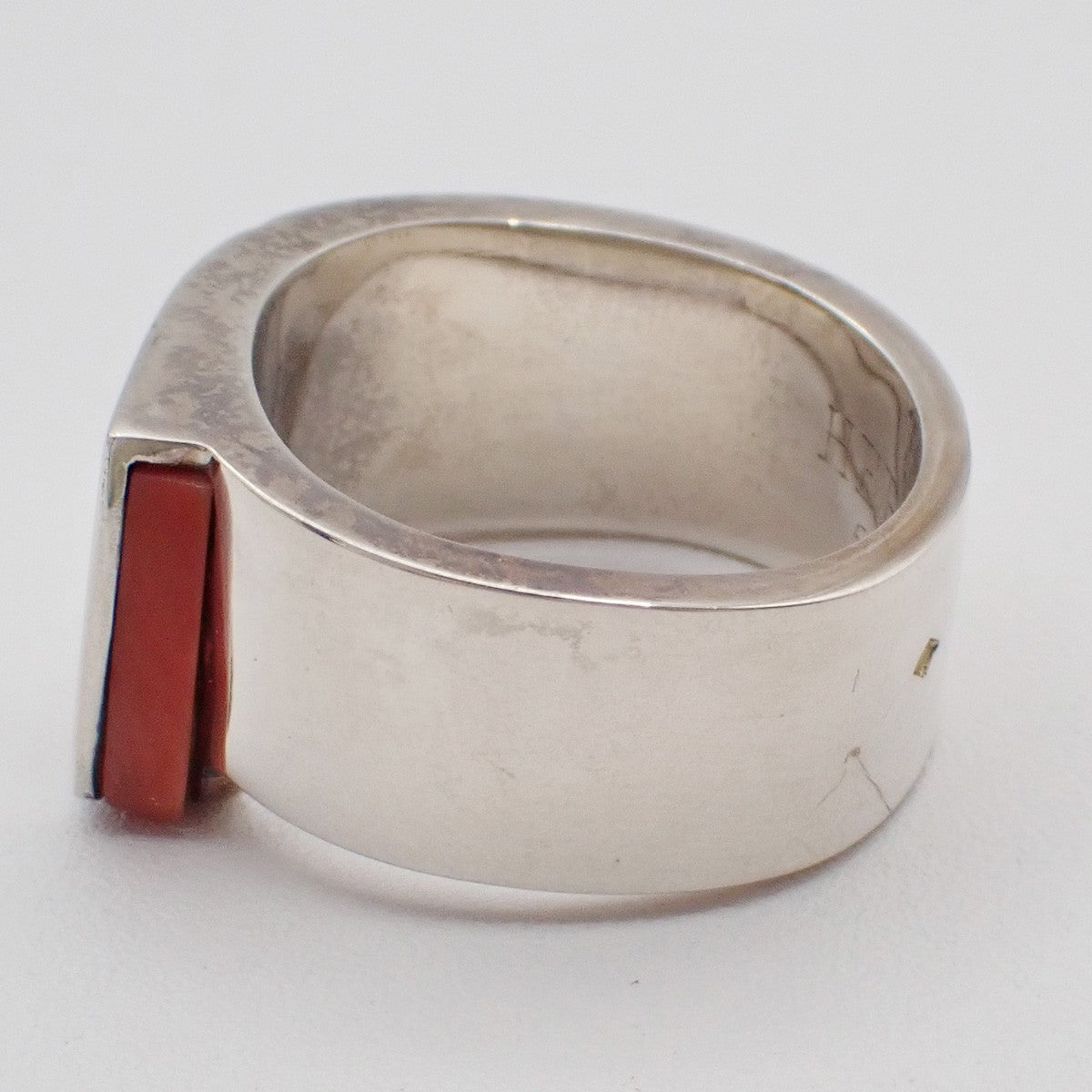 HERMES H Logo Candy Ring Size 53 Silver Ag 925 Red Accessory 32RP016