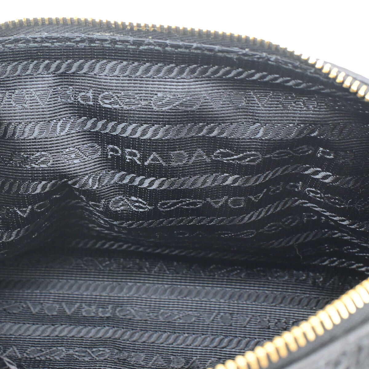 PRADA Logo Cosmetic Pouch VITTELO DAINO Leather Black GHW 32SJ082