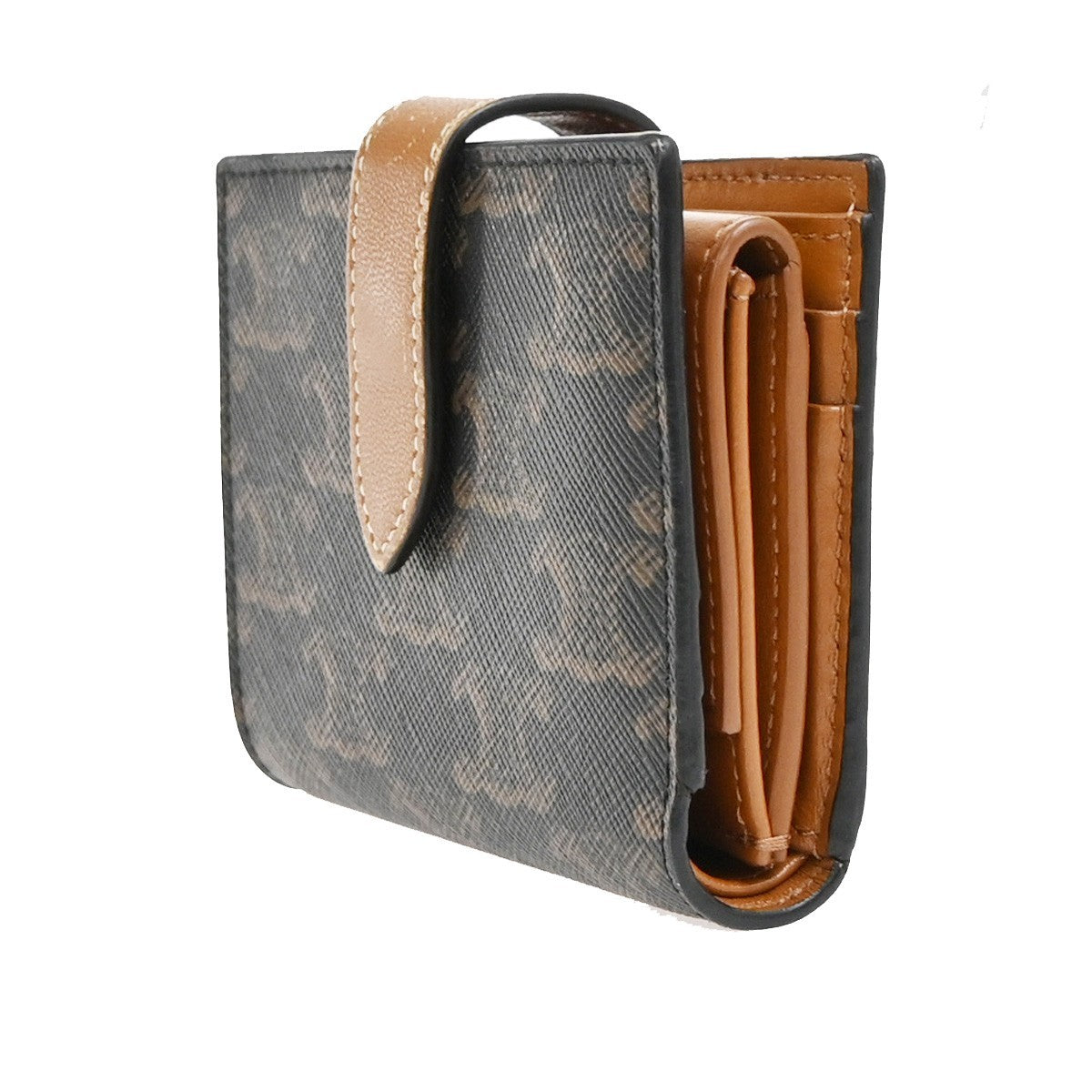 CELINE Strap Bifold Wallet Purse Triomphe Canvas Leather Brown BK Italy 65KC629