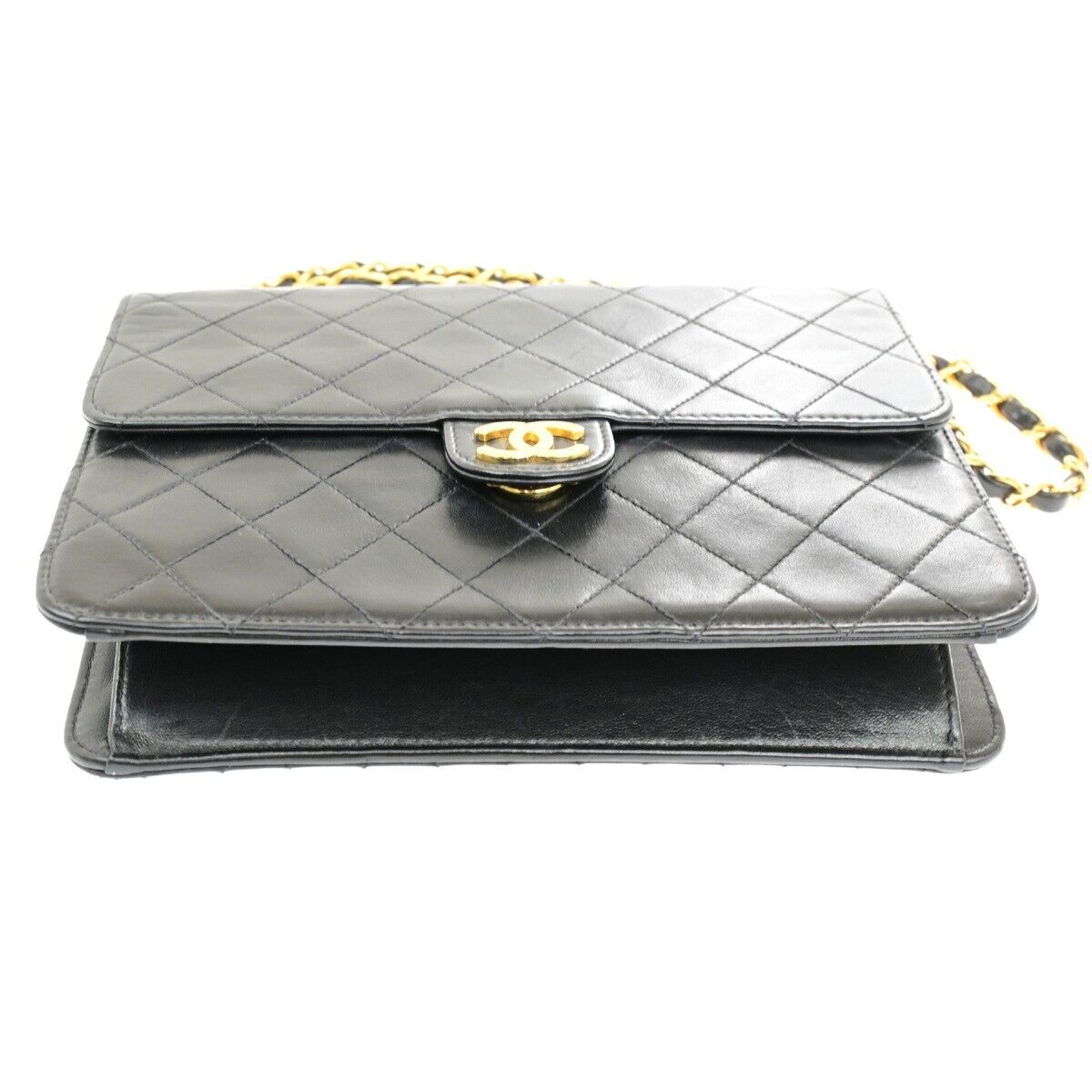 CHANEL Matelasse Single Flap Chain Shoulder Bag Leather Black Vintage 652RK871