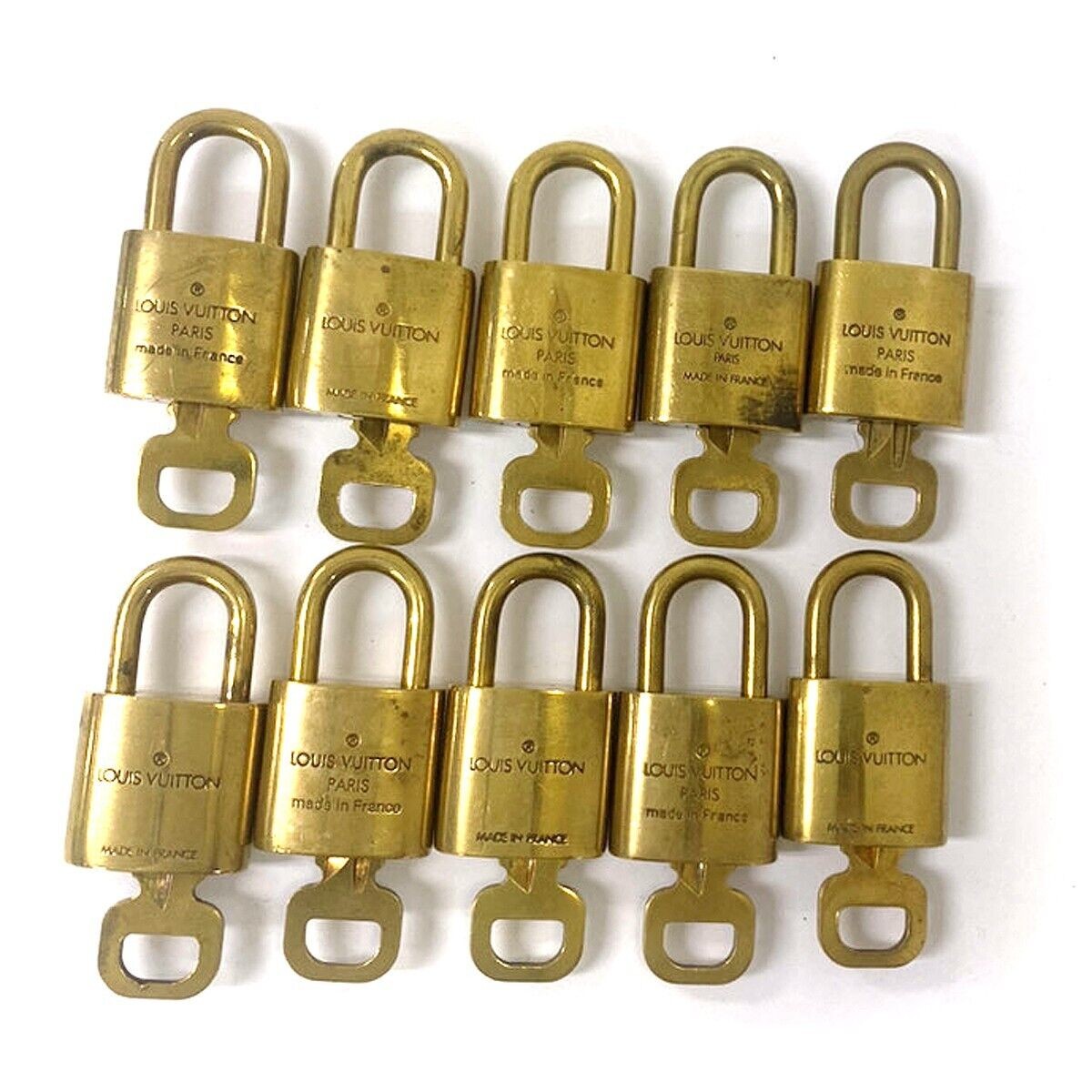 LOUIS VUITTON LV 10 SET PADLOCK KEY BAG CHARM CADENA GOLD PLATED FRANCE 35YD346