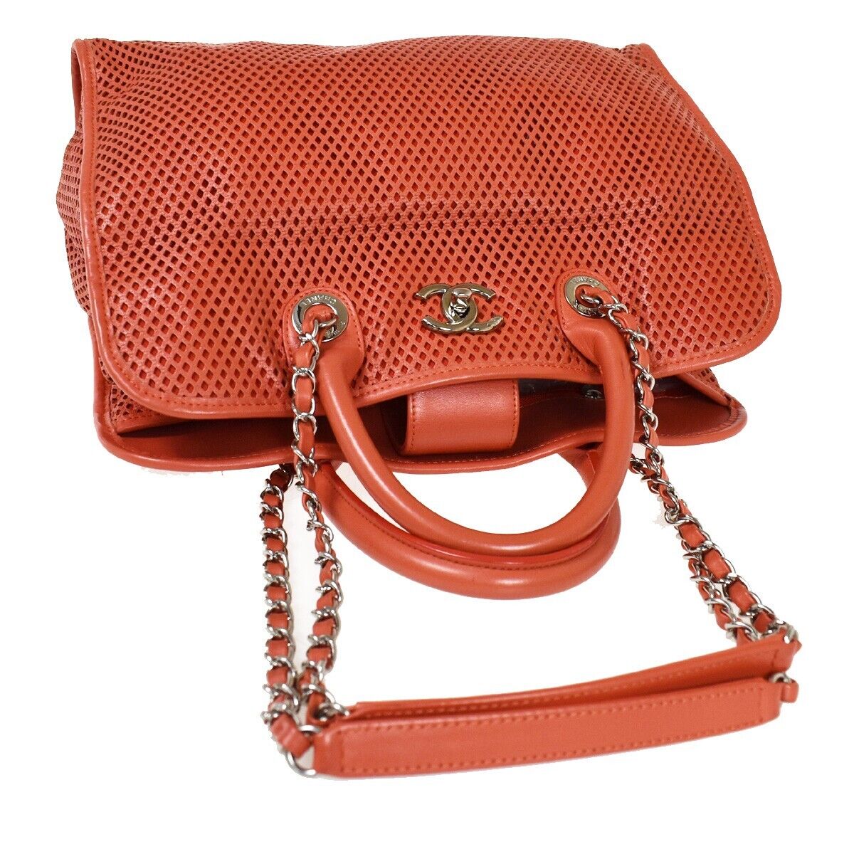 CHANEL CC French Riviera Chain 2Way Hand Bag Punching Leather ST SHW 687RH349