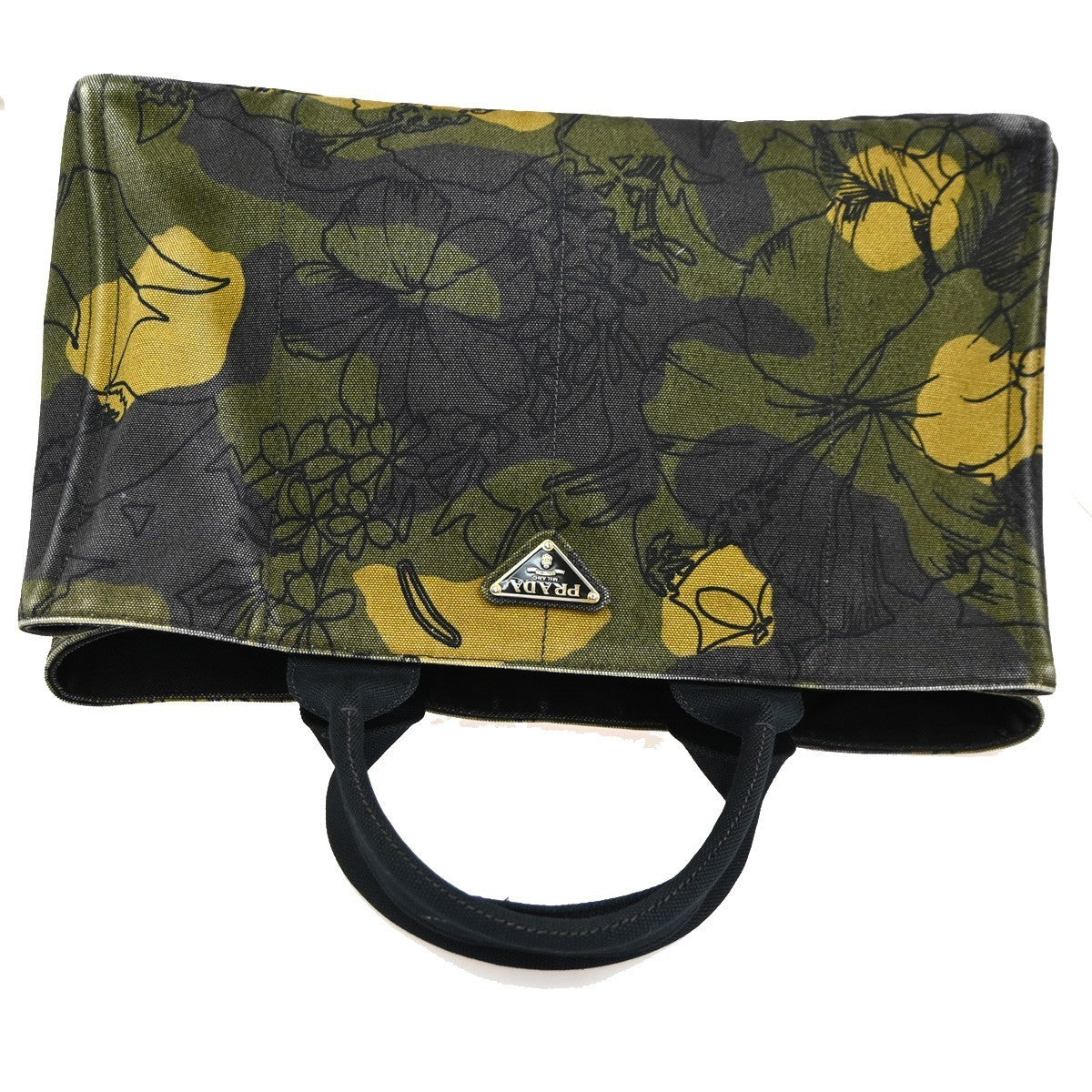PRADA Plate Logo Canapa Hand Bag  Canvas Camouflage Green 83TA399