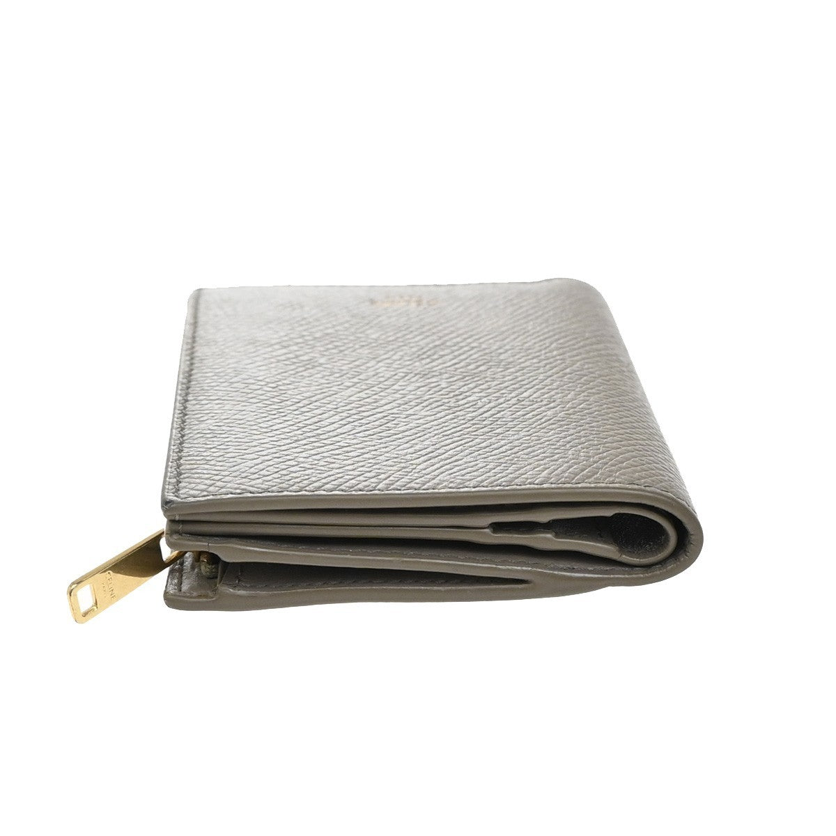 CELINE Logo Coin Case Compact Wallet Leather Beige Italy 60EF796
