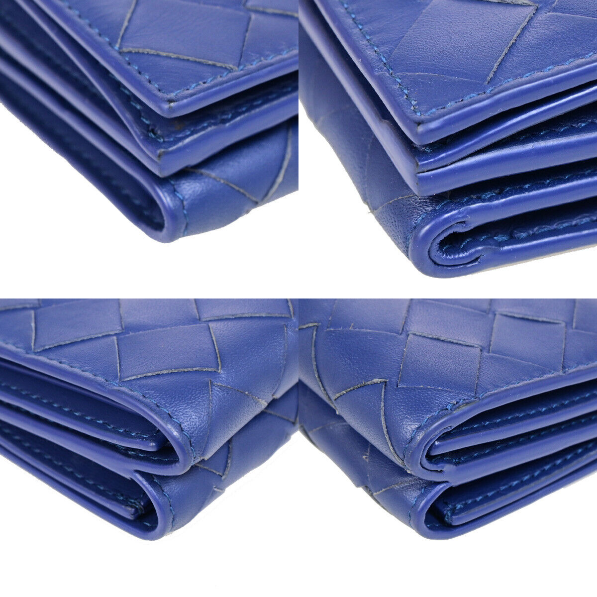BOTTEGA VENETA INTRECCIATO Trifold Wallet Purse Leather Blue Italy 35SJ106