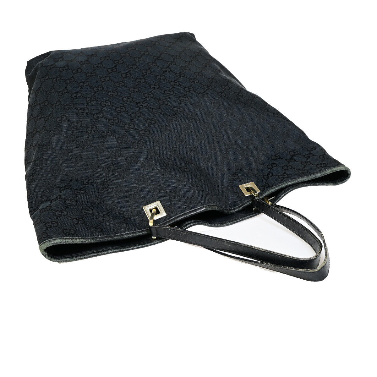 GUCCI Logo GG Pattern Shoulder Tote Bag Canvas Leather Black GHW Italy 02YF024