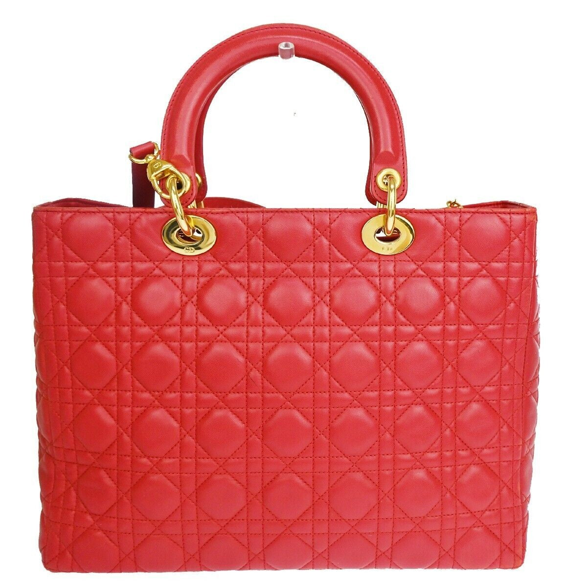 CHRISTIAN DIOR Lady Cannage 2Way Shoulder Hand Tote Bag Leather Red GHW 675RJ337