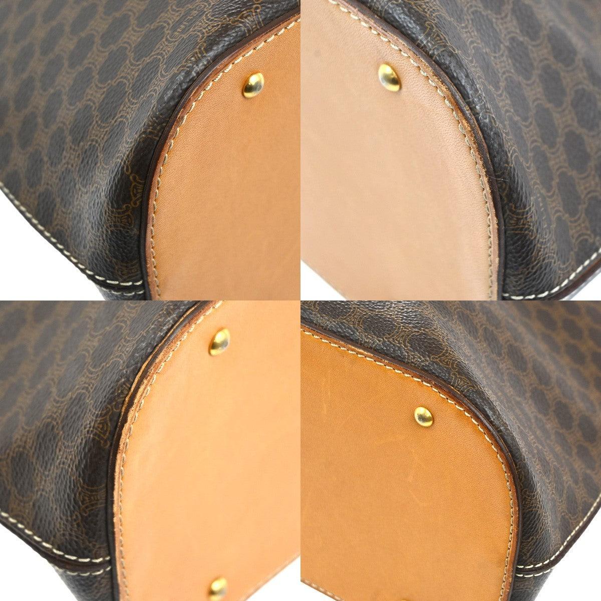 CELINE Logo Macadam Pattern Handbag PVC Leather Brown GHW Italy 61KP465