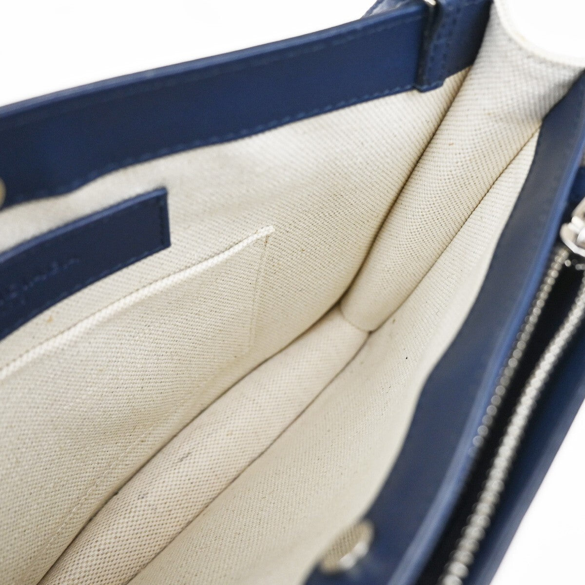 BALENCIAGA Logo 2Way Shoulder Clutch Hand Bag Canvas Leather Beige Blue 85FB718