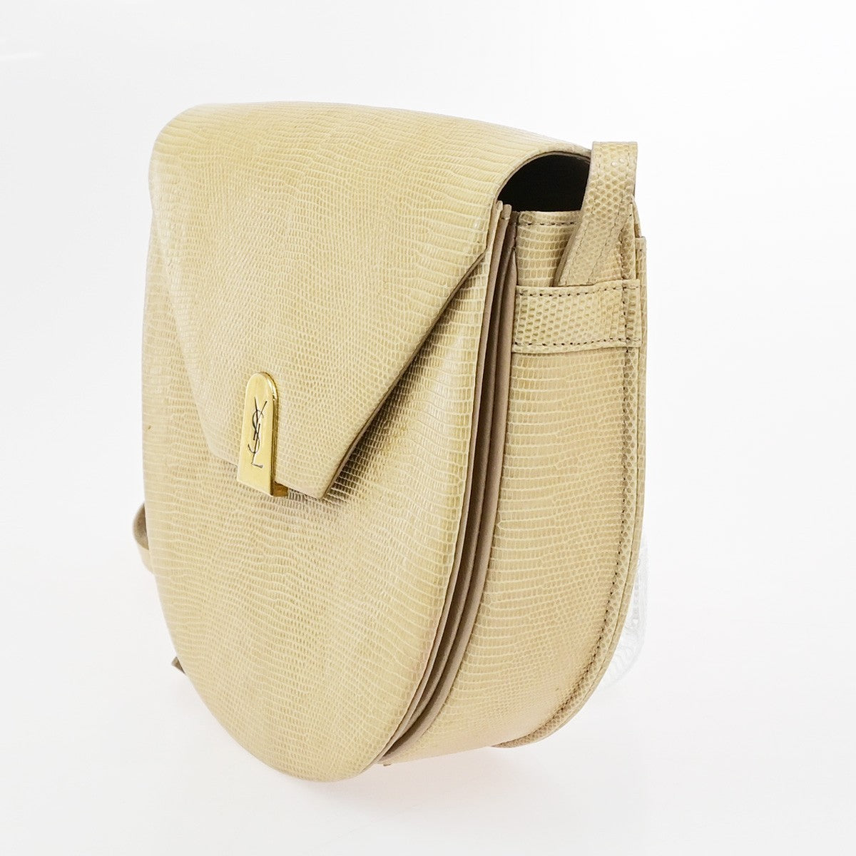 YVES SAINT LAURENT YSL Logo Mini Shoulder Bag Embossing Leather Beige 80YJ272