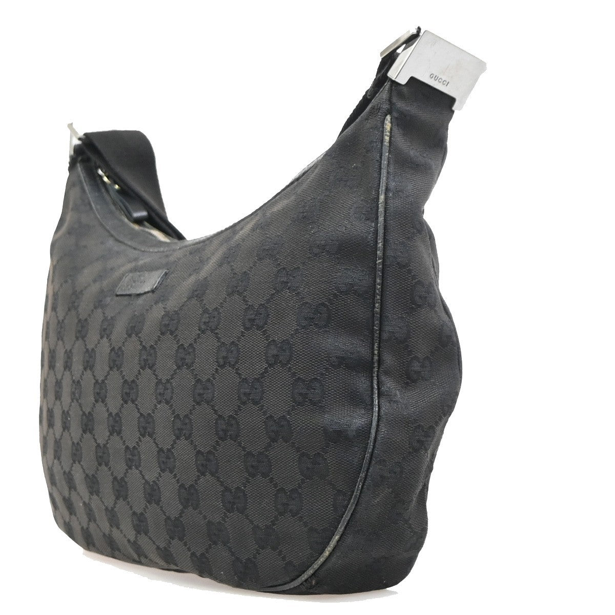 GUCCI Logo GG Pattern Shoulder Hand Bag Canvas Leather Black SHW Italy 62MA493