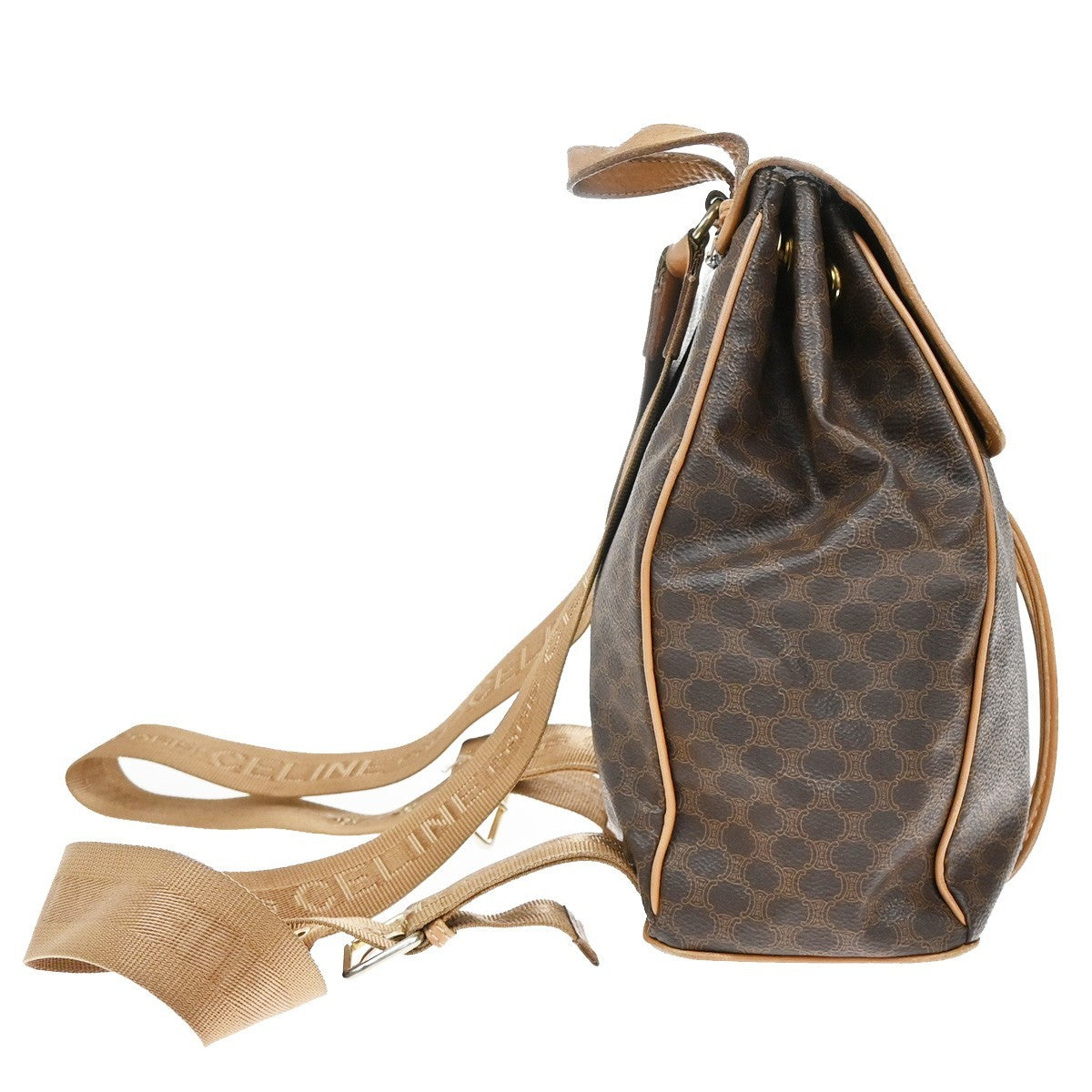 CELINE Logo Macadam Pattern Backpack Bag PVC Leather Brown GHW 33KB570