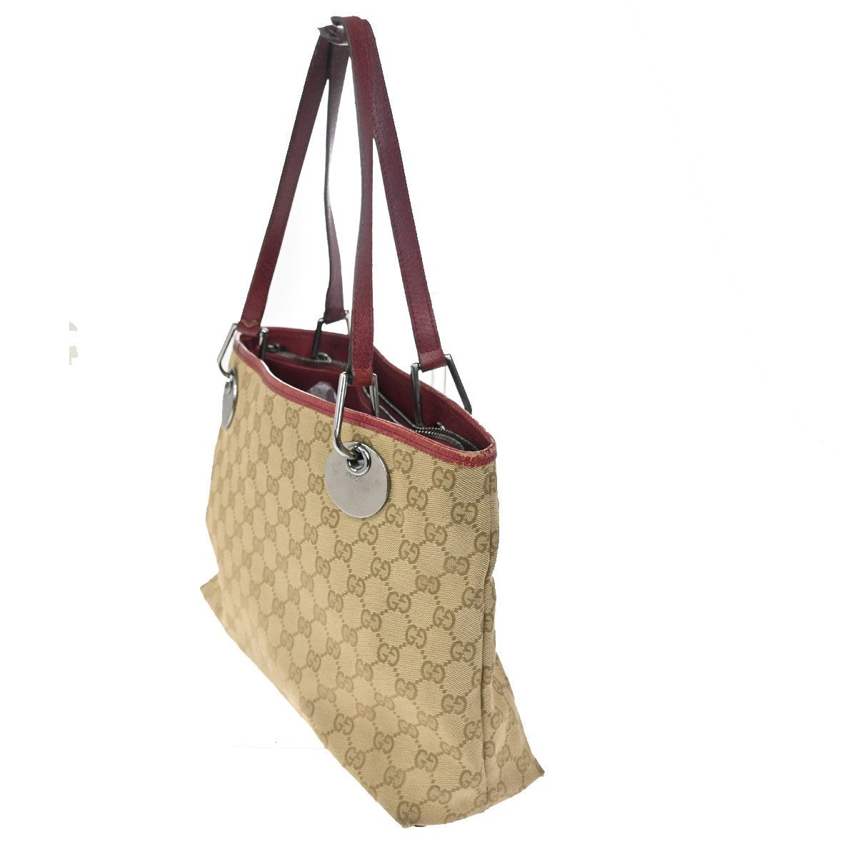 21.Live GUCCI GG Canvas Shoulder Bag Canvas Leathern Brown Red GHW Italy 63KC005