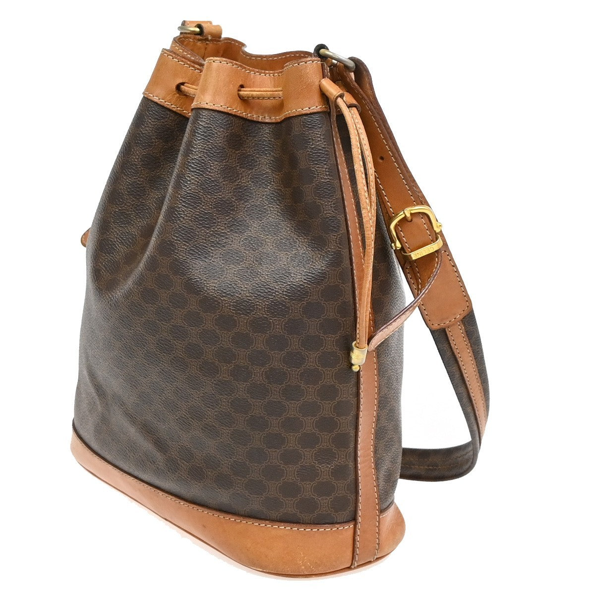 CELINE Macadam Drawstring Shoulder Bag PVC Leather Brown GHW 04TA031