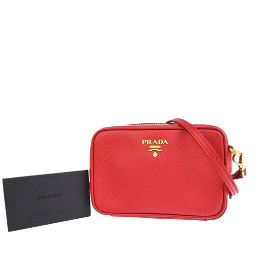 PRADA Saffiano Mini Crossbody Shoulder Bag Leather Red Fuoco Gold Italy 42RJ471
