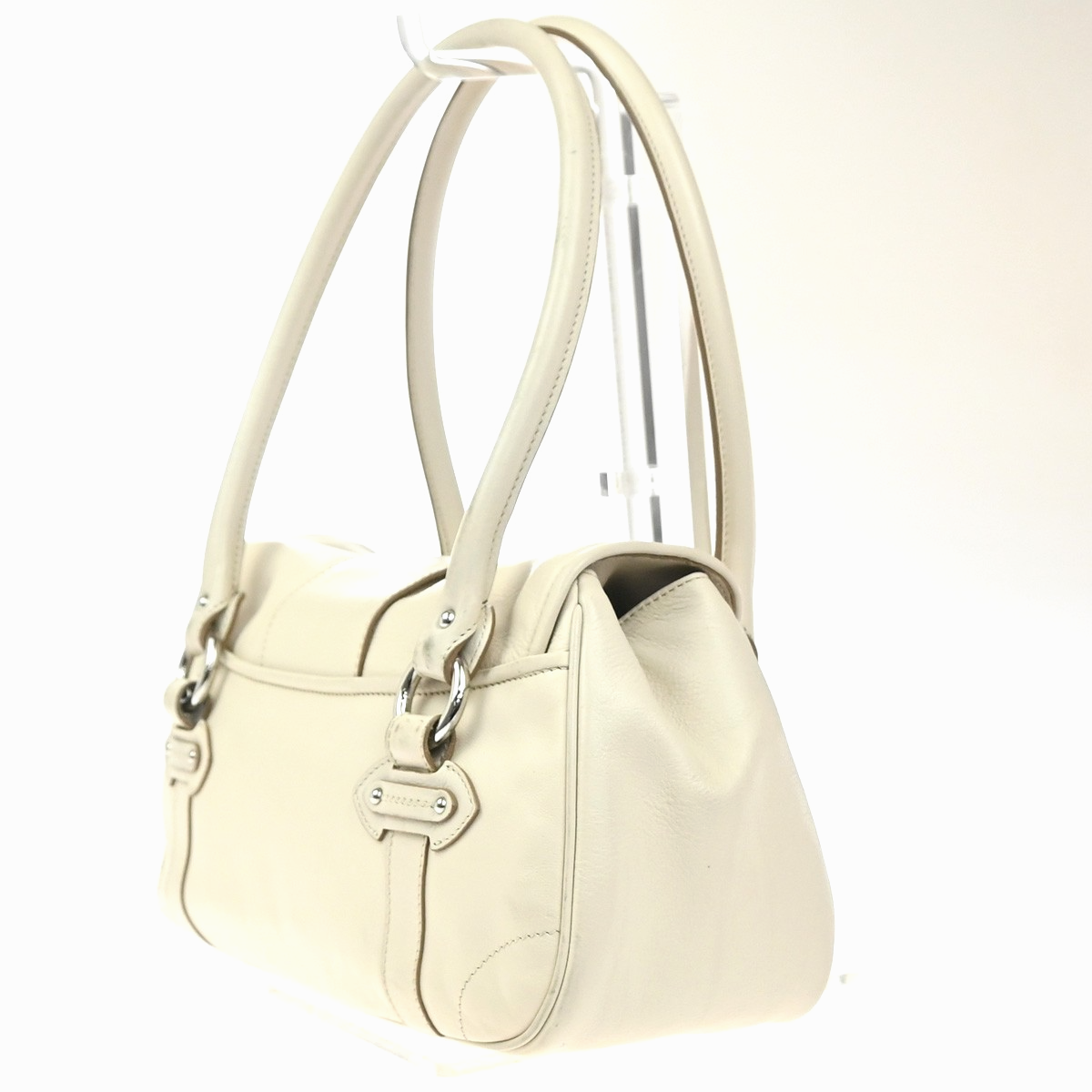 CHRISTIAN DIOR CD Logo Flap Shoulder Hand Bag Leather White SHW Italy 95MA437