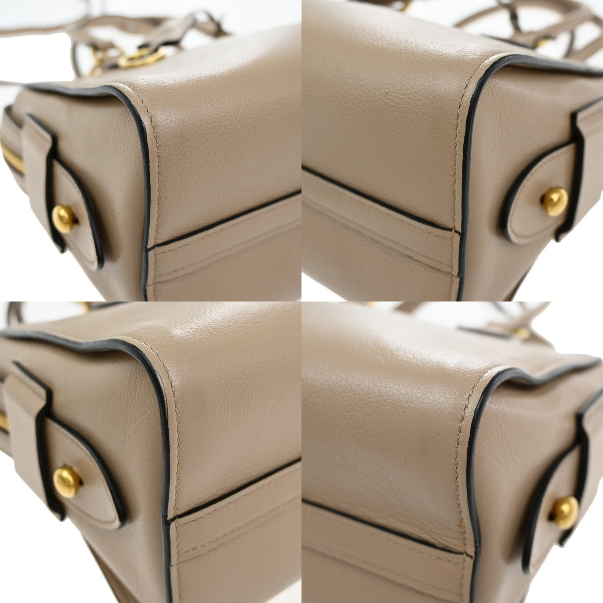 PRADA Logo 2Way Shoulder Hand Bag Leather Charm Beige GHW 636KB360