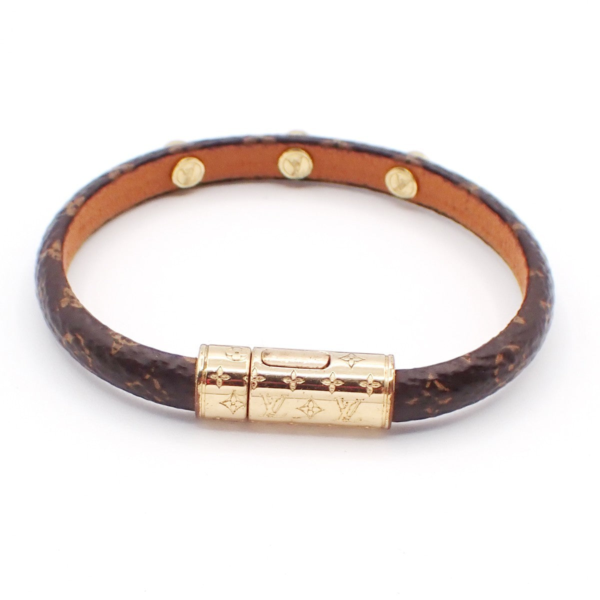 LOUIS VUITTON LV Logo Yummy Bracelet Monogram Leather Brown GHW M6435F 05EG106