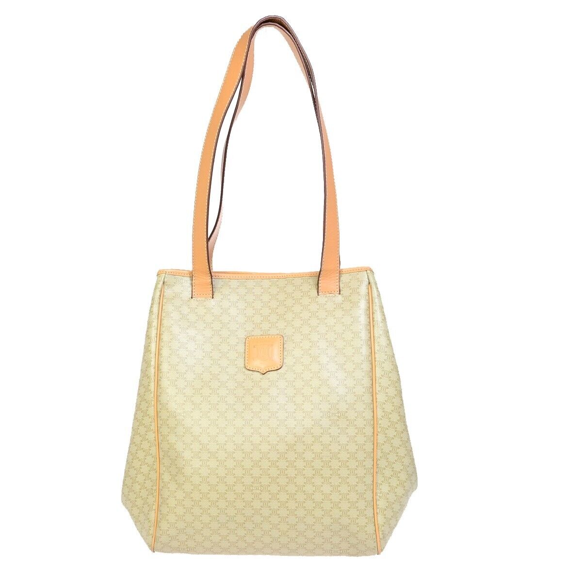 CELINE Logo Macadam Pattern Shoulder Tote Bag PVC Leather Beige Gold 33EB541