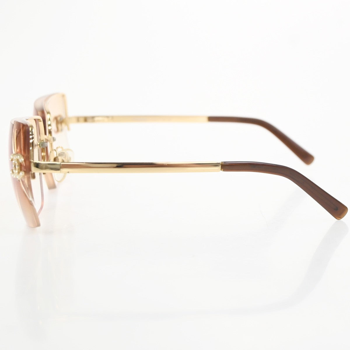 CHANEL CC Logo Rhinestone Rimless Sunglasses 4092-B Plastic Metal GHW 63RL930