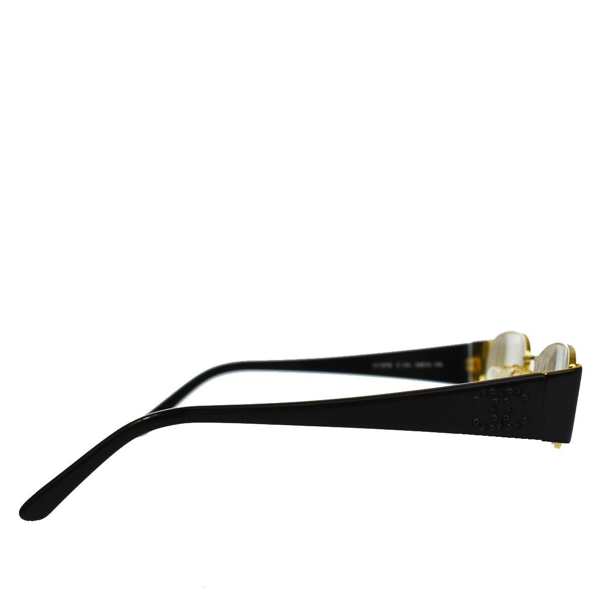 CHANEL CC Logo Rhinestone Glasses Eye Wear Plastic Black Gold Japan ACC 60GA716