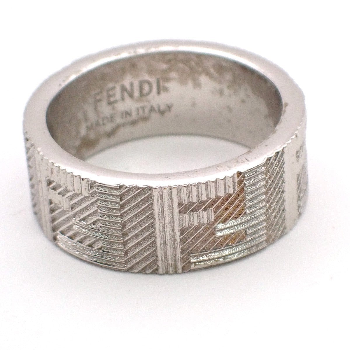 FENDI Logo Zucca Shadow FF Ring Size S Silver Plated Italy 01EG264