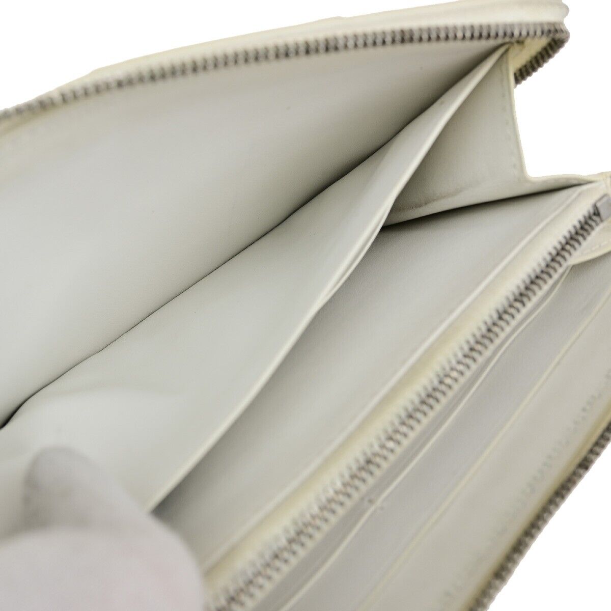BOTTEGA VENETA Cassette Intrecciato Long Zipper Wallet Leather White 66EC242