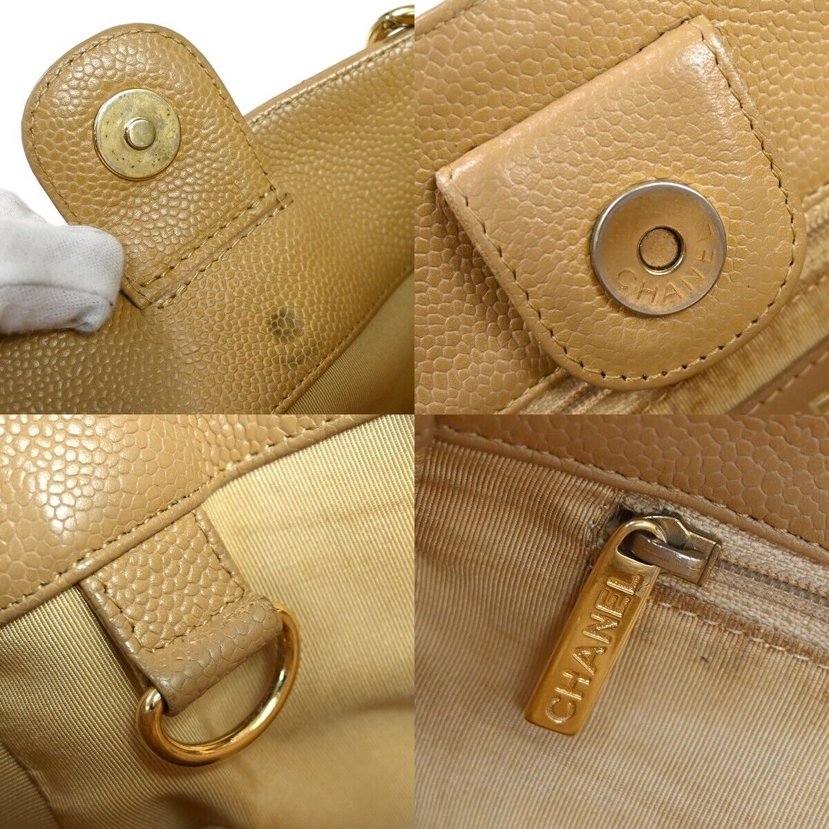 CHANEL CC Matelasse PST Chain Shoulder Bag Caviar Leather Beige GHW 695RH982