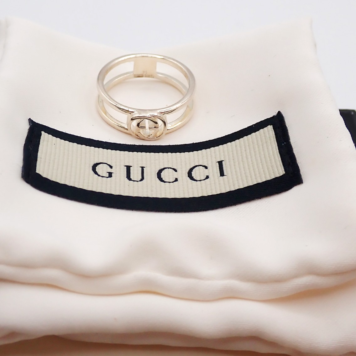 GUCCI Interlocking G Logo Ring Silver 925 Size JP14 US7 Italy Accessory 60KC874